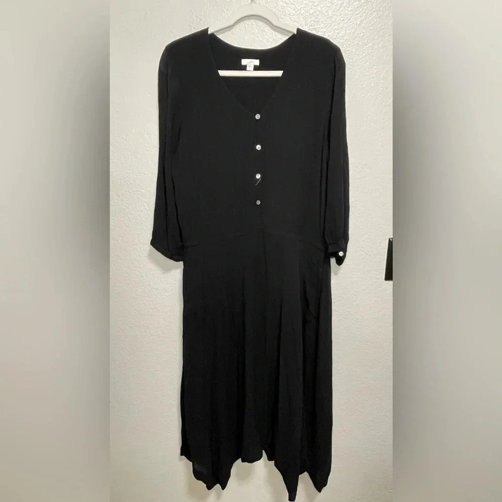 J.Jill Women's Fit & Flare Button Front Dress 3/4 Sleeve V-Neck Size Large